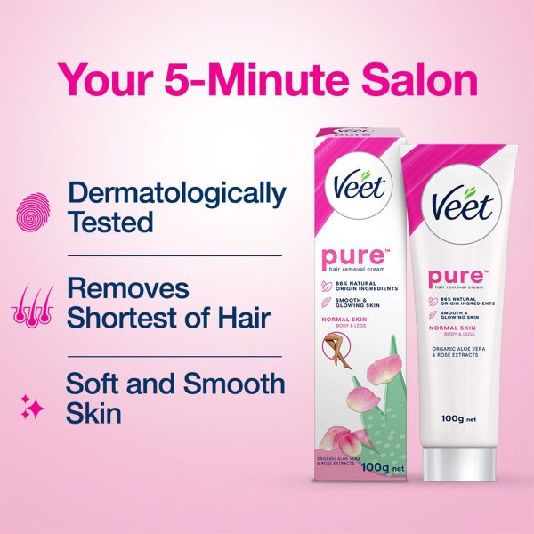 Veet Pure Hair Removal Cream for Body & Legs (Normal Skin) 100g - Image 2