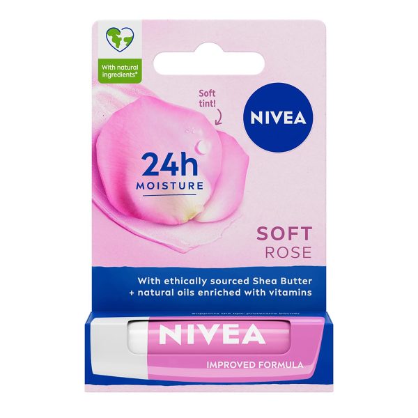 Nivea 24h+ Moisture Soft Rose Lip Balm 4.8g - Image 1