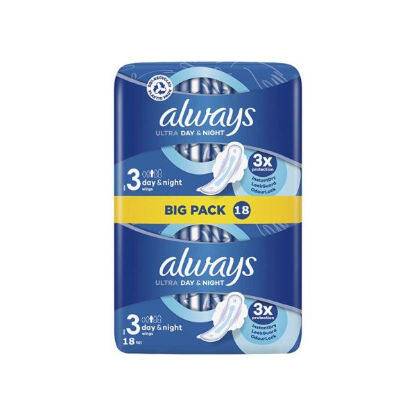 Always Ultra Day & Night Sanitary Pads With Wings (Size 3) 18 Pads - Image 1