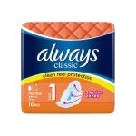 Always Classic Clean Feel Protection Normal (Size 1) Sanitary Pads With Wings-10 Pads