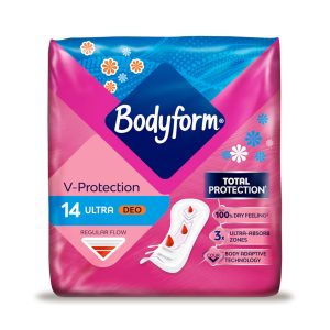 Bodyform V-Protection Ultra Deo Sanitary Pads (Regular Flow) Without Wings (14 Pads)