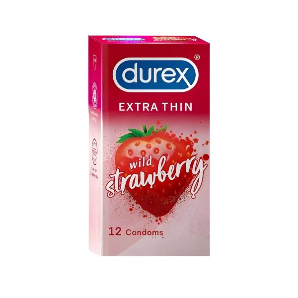Durex Extra Thin Wild Strawberry Flavored Condoms 12pcs - Image 1