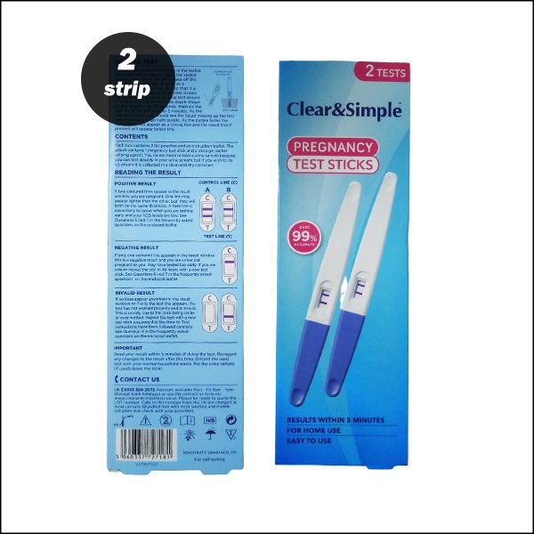 Clear & Simple Pregnancy Test Midstream Stick 20mIU- 2 strips - Image 1