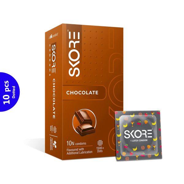 Skore Chocolate  Flavoured Heavy Dotted Condoms-10pcs - Image 1