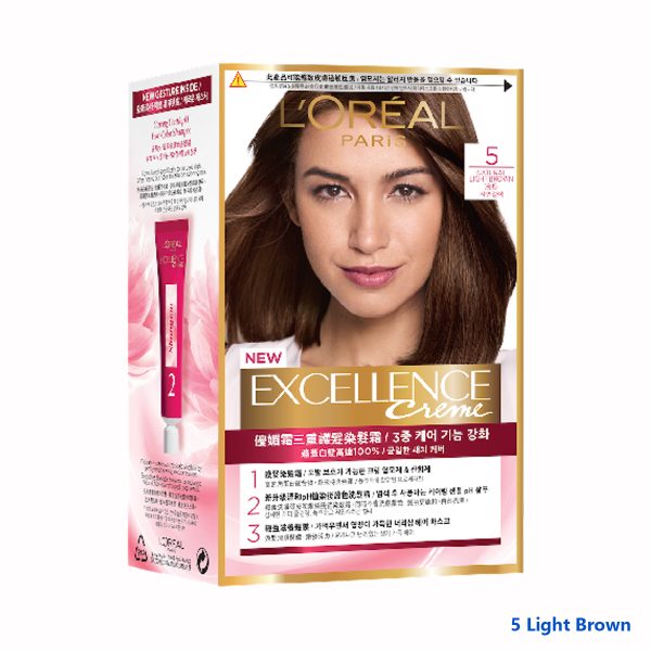 L'Oreal Paris Excellence Crème Triple Care Hair Color 5 Light Brown - Image 1