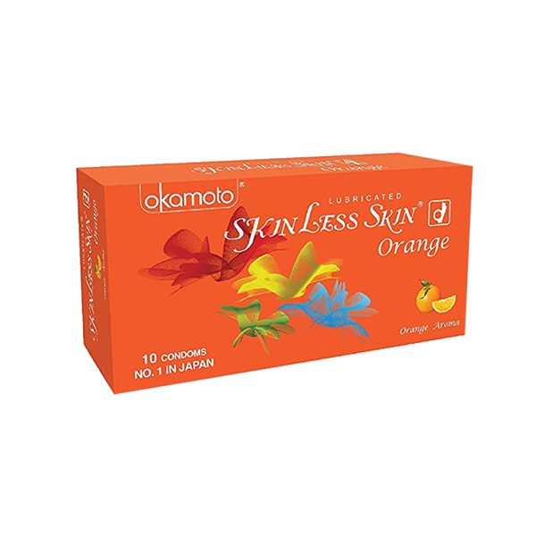 Okamoto Skinless Skin – Orange Dotted Condom – 10Pcs - Image 1