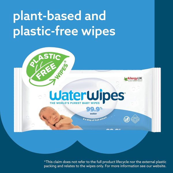 Water Wipes Original Plastic Free Baby Wipes (60 Wipes) - Image 4