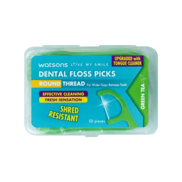 Watsons Green Tea Round Thread Dental Floss Picks 50pcs - Image 1