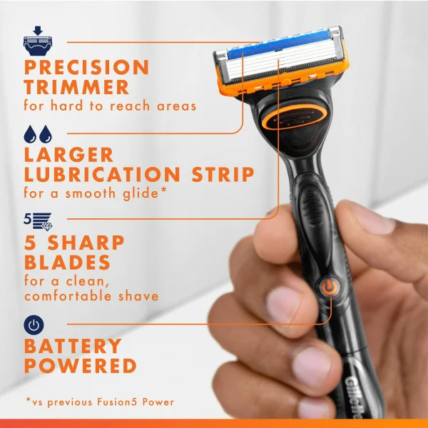 Gillette Fusion5 Power Men's Razor Handle, Orange, 1 Blade Refill - Image 10