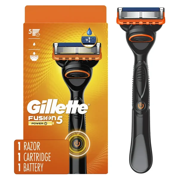 Gillette Fusion5 Power Men's Razor Handle, Orange, 1 Blade Refill - Image 1