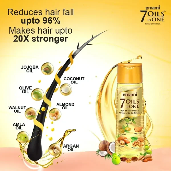 Emami 7 in 1 Oils Non Sticky Hair Oil Strong Inside, Set Outside 200ml (India) - Image 2
